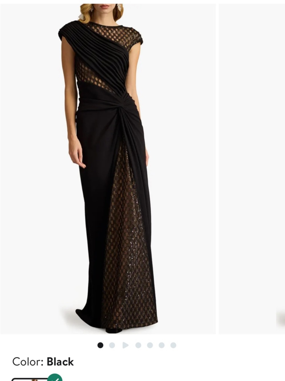 Tadashi Shoji Black Draped Lace Gown